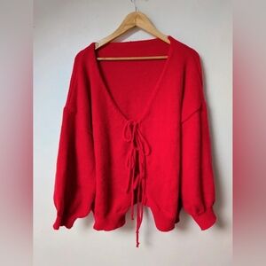 SHEIN Red V-Neck Sweater with Front Tie